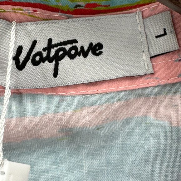 Vatpave Shirt Mens Button Down Short Sleeve Striped Multicolor Pocket L NWT - Picture 8 of 9